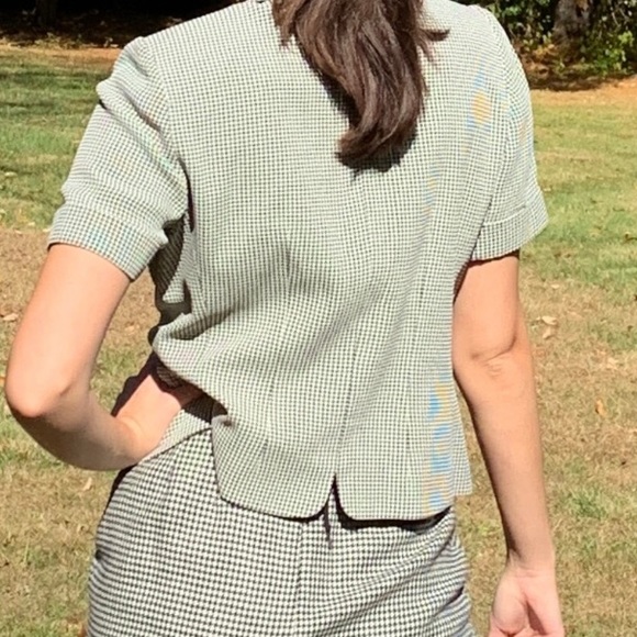 Short Sleeve Vintage Houndstooth Blazer Blouse - Picture 6 of 8